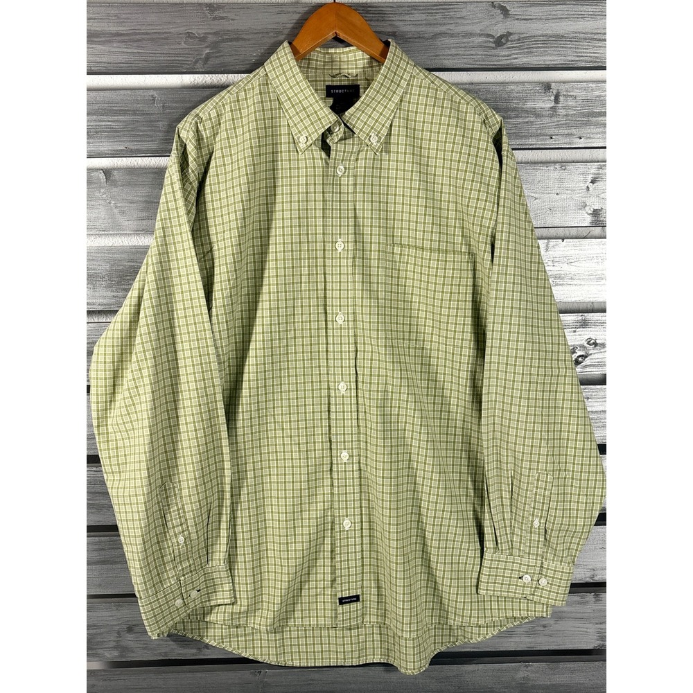 Structure Mens XXL Green Plaid Long Sleeve Button Down Cotton Shirt vtg y2k